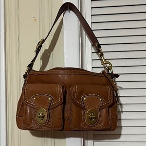 Coach Tan Leather Shoulder Bag with Gold Accents